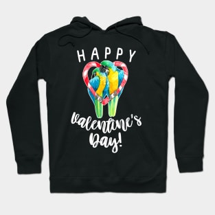 Happy Valentine's Day Blue and Gold Macaw Parrot Couple Hoodie